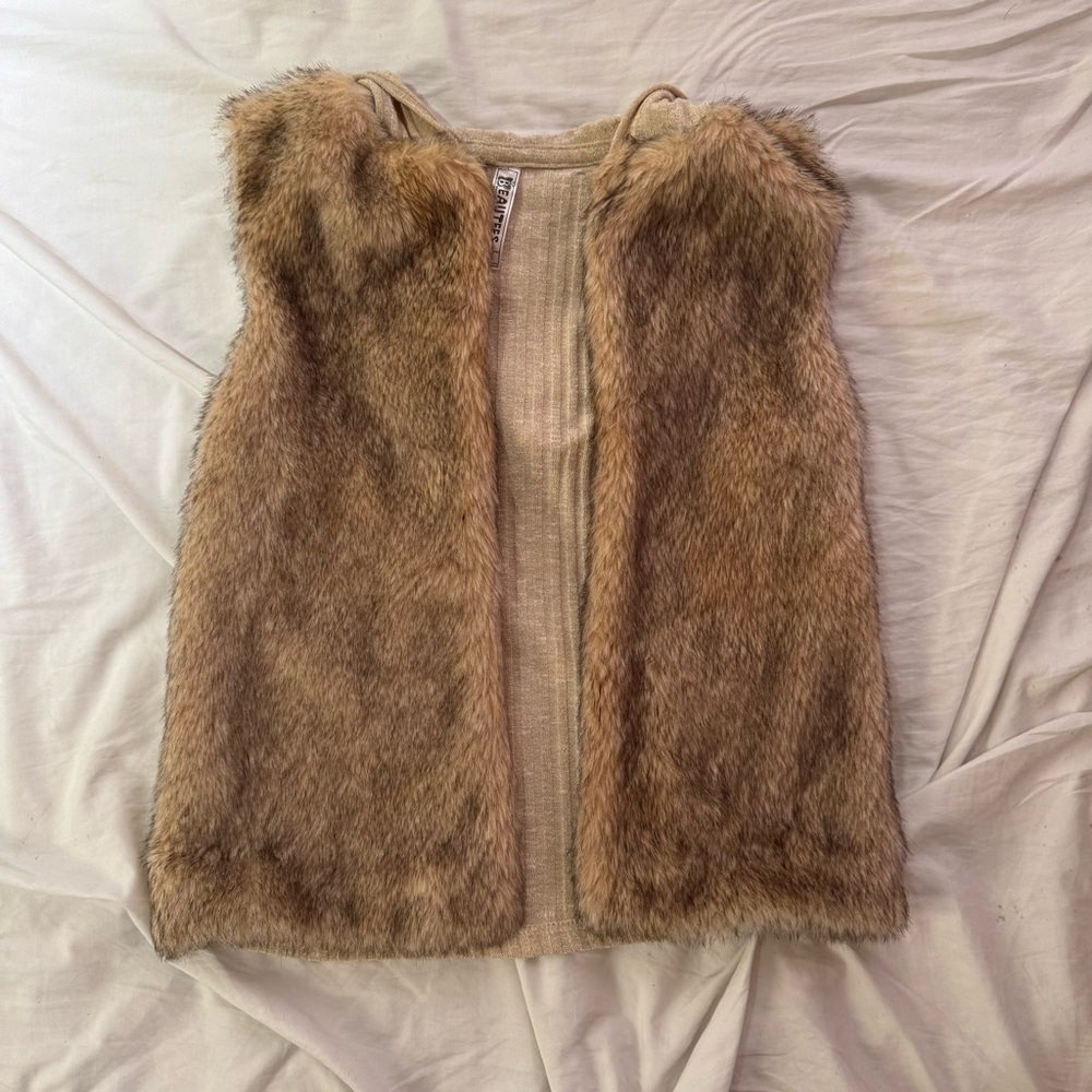 Y2K brown faux fur vest with hood